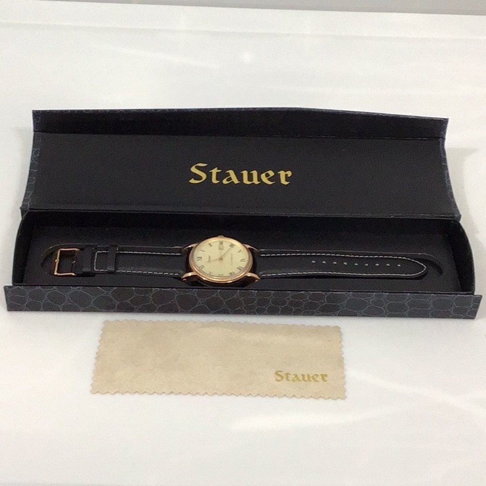Stauer 22671 3ATM Stainless Steel Water Resistant Rose Gold Black Band Watch